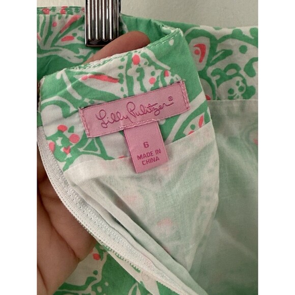 Lilly Pulitzer Skirt Size 6 Green Floral Beach Print White Floral Lace, Pockets - Picture 6 of 9